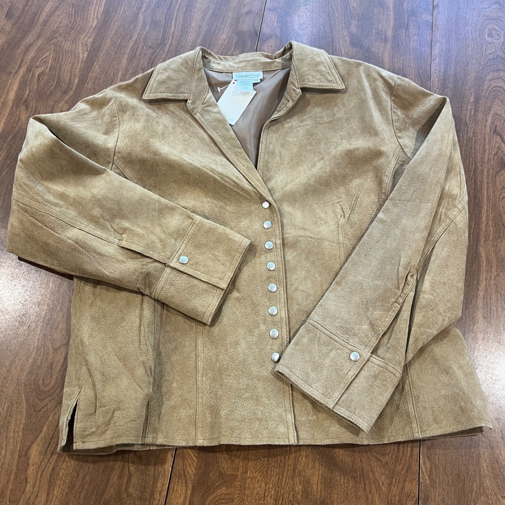 Coldwater Creek Womens 1X Tan Suede Snap Front Jacket NWT Western Rodeo Festival